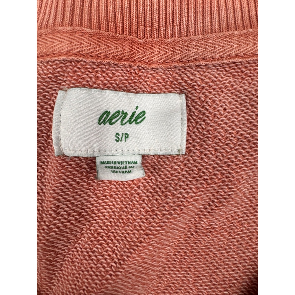 Aerie Womens Orange Quarter Zip French Terry Sweatshirt Kangaroo Pocket Size S - Picture 2 of 5